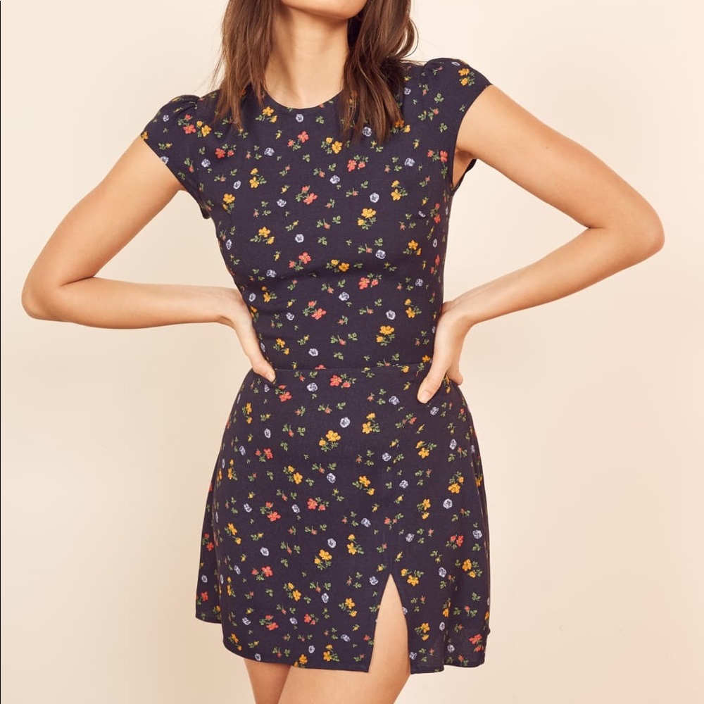 Reformation Lena Mini Dress Sz. 4 - Dk Blue Floral